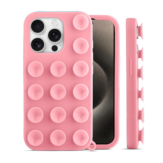 Glossy Colorful Liquid Silicone Comfort Grip Suction Case for Apple iPhone 15 Pro Max with Soft Touch Matte Finish & Built in Suction Pads