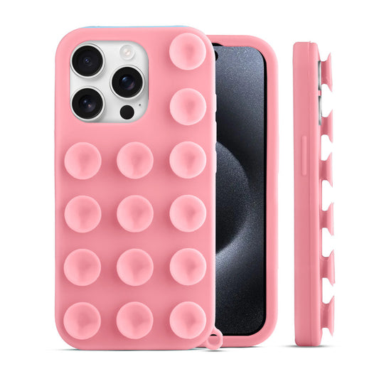 Glossy Colorful Liquid Silicone Comfort Grip Suction Case for Apple iPhone 15 Pro with Soft Touch Matte Finish & Built in Suction Pads
