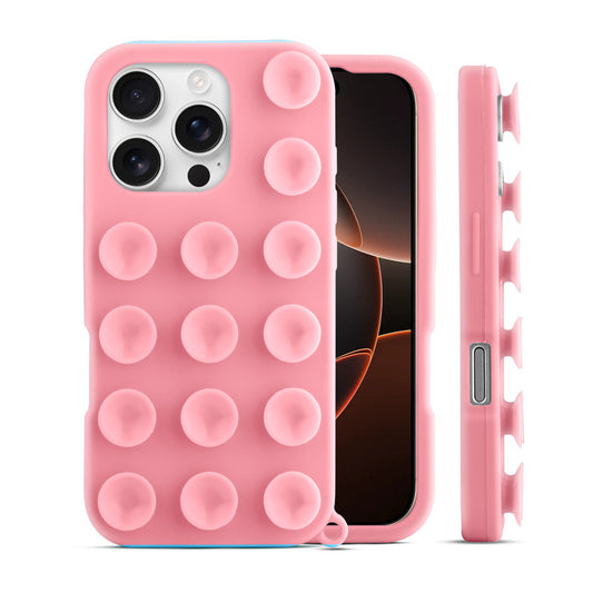 Glossy Colorful Liquid Silicone Comfort Grip Suction Case for Apple iPhone 16 Pro with Soft Touch Matte Finish & Built in Suction Pads