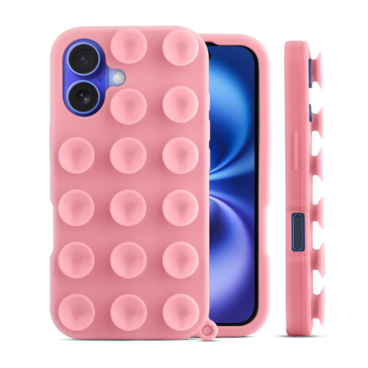 Glossy Colorful Liquid Silicone Comfort Grip Suction Case for Apple iPhone 16 with Soft Touch Matte Finish & Built in Suction Pads