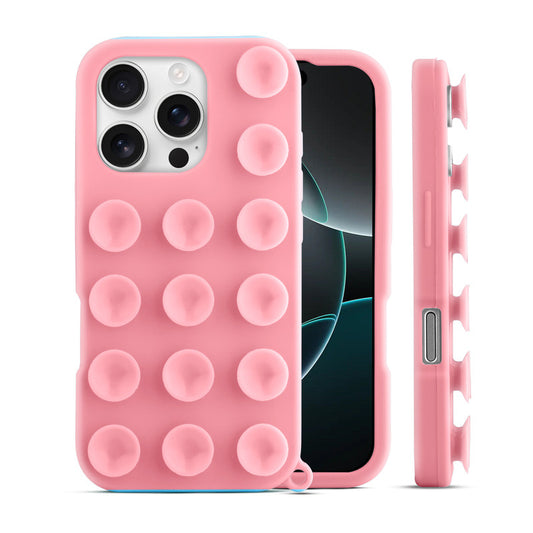 Glossy Colorful Liquid Silicone Comfort Grip Suction Case for Apple iphone 16 Pro Max with Soft Touch Matte Finish & Built in Suction Pads