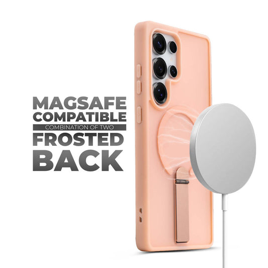 Magnetic Frosted Back Case for Samsung S25 Ultra 5G with Metal Kickstand & Silicone Frame