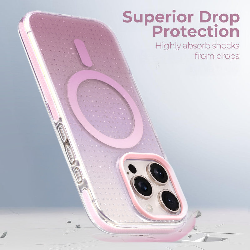 Stunning Dual Shade Starry Wireless Charging Support Hard Back Case for Apple iPhone 16 Pro with Colourful Raised Camera Edges