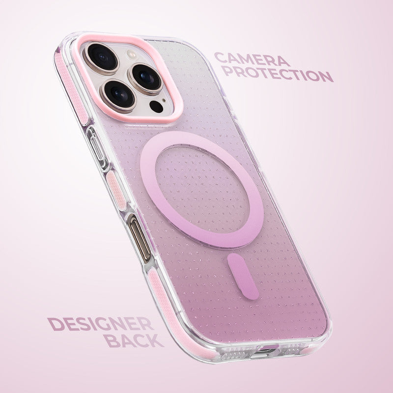 Stunning Dual Shade Starry Wireless Charging Support Hard Back Case for Apple iPhone 16 Pro with Colourful Raised Camera Edges