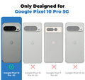 Clear hard back case compatibility guide showing fit for Google Pixel 10 Pro 5G and not compatible with other models