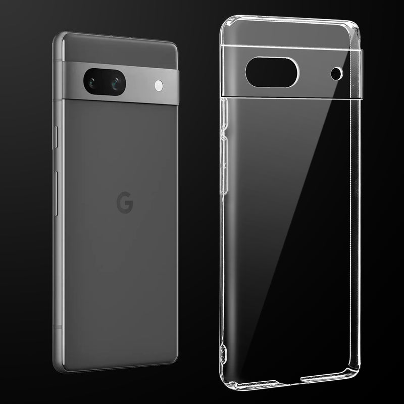 Transparent anti-yellow hard back case fitted on Google Pixel 8A showing full back coverage and camera protection