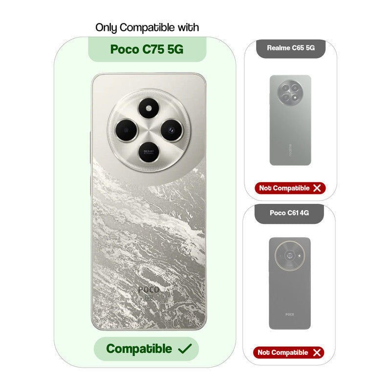 Compatibility comparison image showing Poco C75 5G supported, while other models are not compatible.