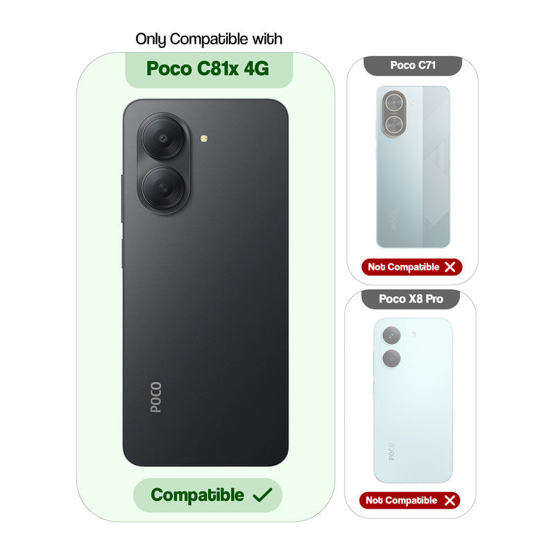 Compatibility comparison image showing Poco C81x 4G supported, while other models are not compatible.