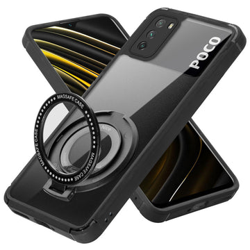 Silicone Grip Clear Case Ring Holder Kickstand For Poco M3