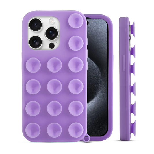 Glossy Colorful Liquid Silicone Comfort Grip Suction Case for Apple iPhone 15 Pro with Soft Touch Matte Finish & Built in Suction Pads