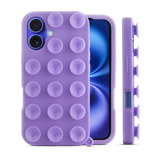 Glossy Colorful Liquid Silicone Comfort Grip Suction Case for Apple iPhone 16 with Soft Touch Matte Finish & Built in Suction Pads