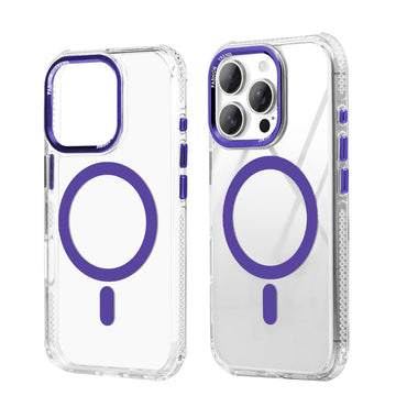 Premium Crystal Clear Hard Back Case For Apple iPhone 16 Pro with Strong MagSafe Magnet & Colored Metal finish Ring Camera Protection