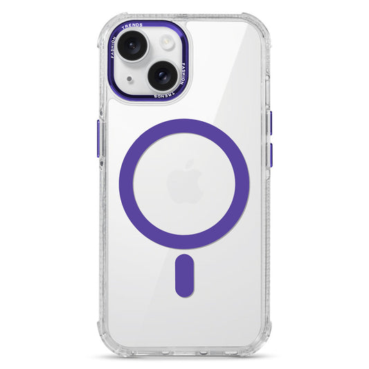 Premium Crystal Clear Hard Back Case For Apple iPhone 14 with Strong MagSafe Magnet & Colored Metal finish Ring Camera Protection