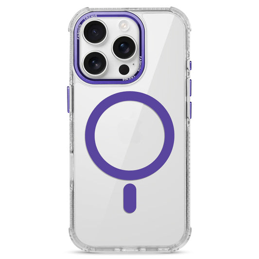 Premium Crystal Clear Hard Back Case For Apple iphone 16 Pro Max with Strong MagSafe Magnet & Colored Metal finish Ring Camera Protection