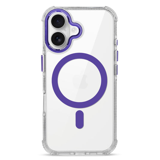 Premium Crystal Clear Hard Back Case For Apple iPhone 16 with Strong MagSafe Magnet & Colored Metal finish Ring Camera Protection