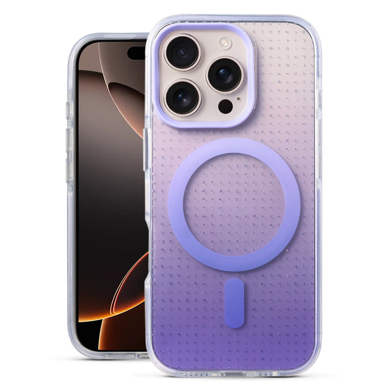 Stunning Dual Shade Starry Wireless Charging Support Hard Back Case for Apple iPhone 16 Pro with Colourful Raised Camera Edges