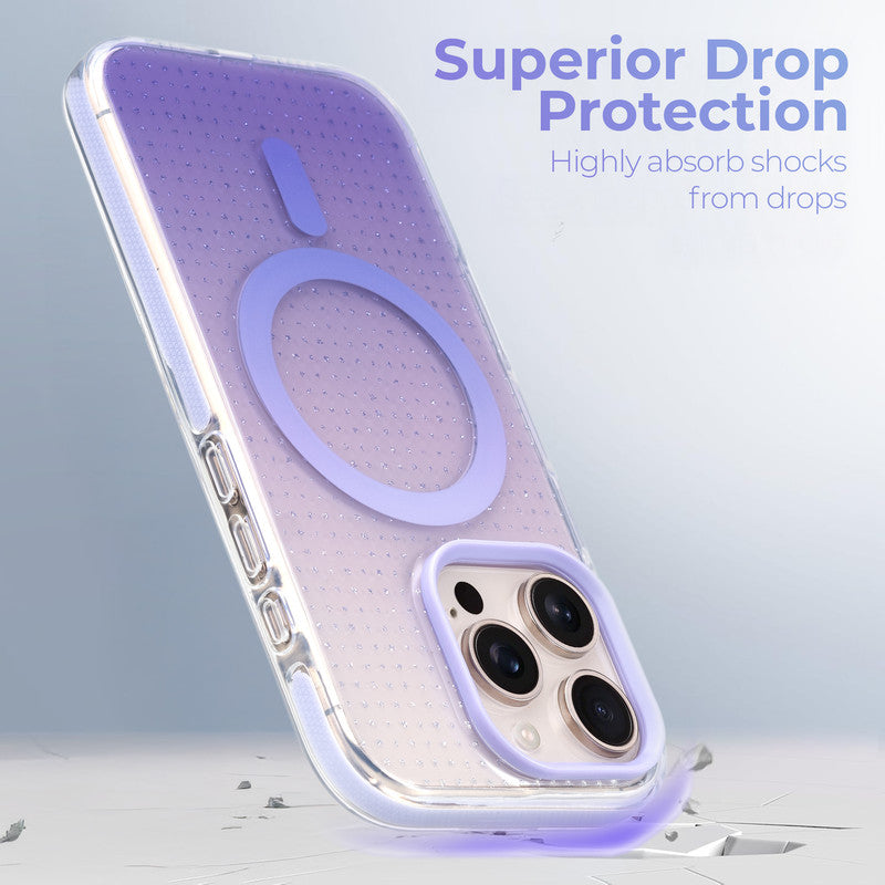 Stunning Dual Shade Starry Wireless Charging Support Hard Back Case for Apple iPhone 16 Pro with Colourful Raised Camera Edges