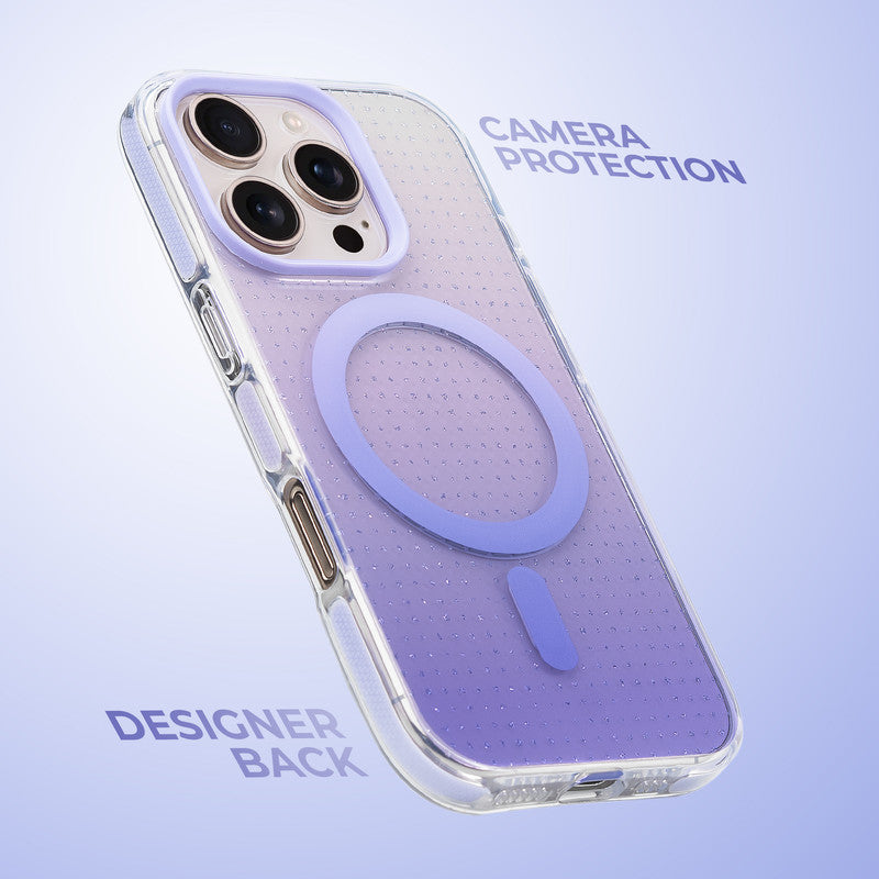 Stunning Dual Shade Starry Wireless Charging Support Hard Back Case for Apple iPhone 16 Pro with Colourful Raised Camera Edges