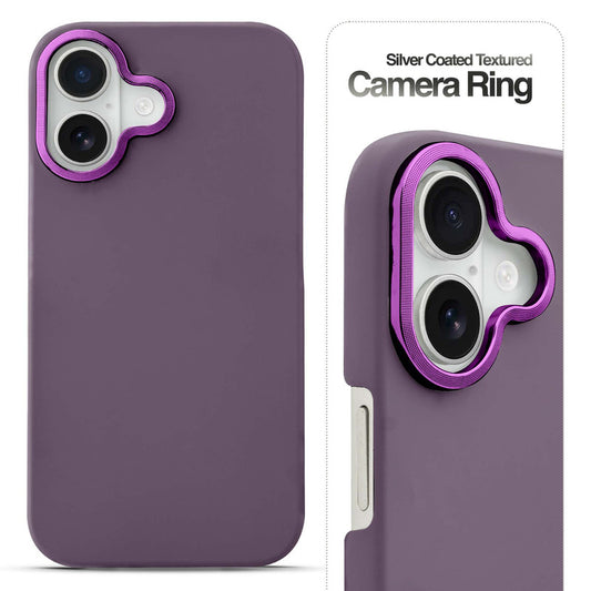 Stone Like Matte Finish Back Case for Apple iPhone 16 , Detachable Camera Ring