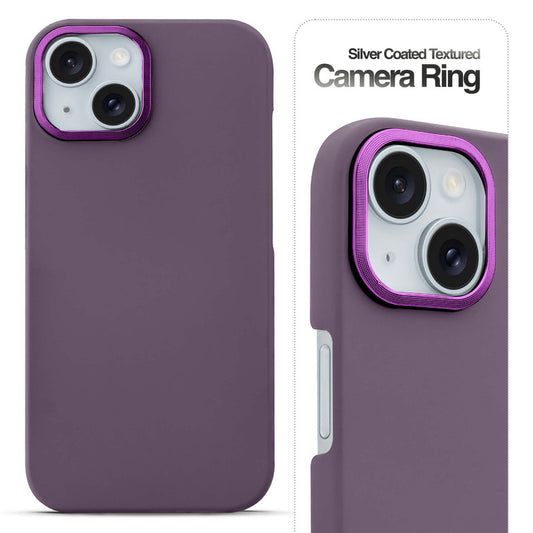 Stone Like Matte Finish Back Case for Apple iPhone 15 Plus , Detachable Camera Ring