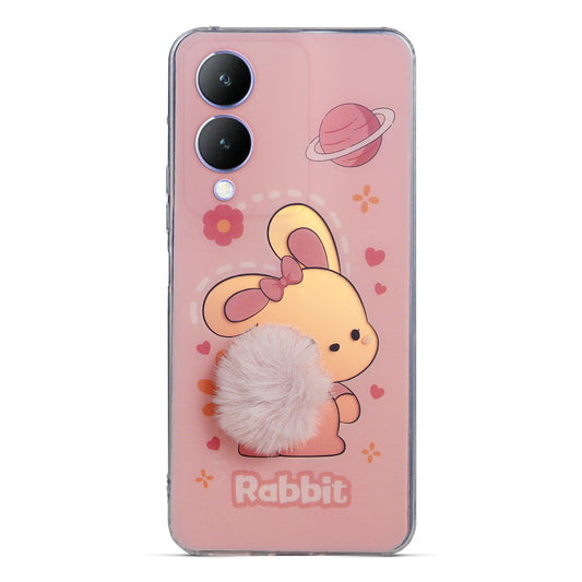 Printed matte back with fur detailing Back cover For Vivo Y17s