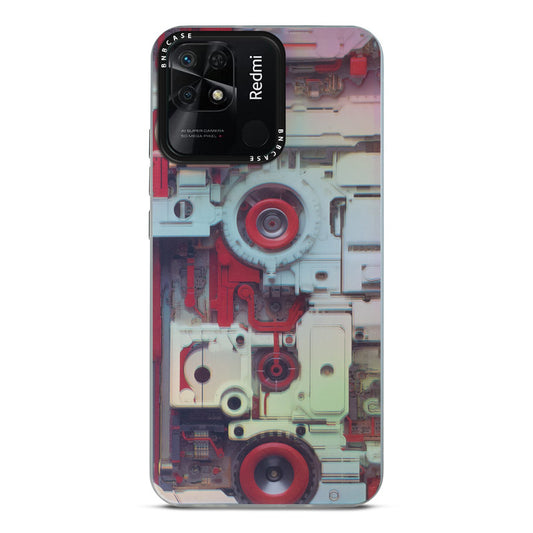 Futuristic Rainbow Effect Circuit Print Hard Back Cover For Redmi 10C