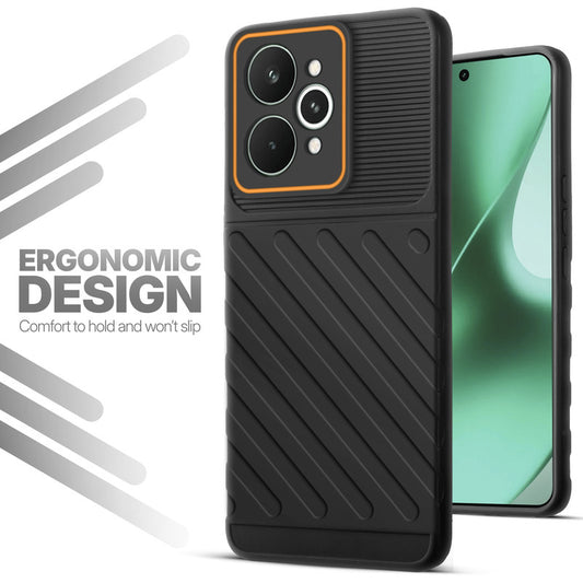 Soft silicone back cover for Realme 15 Pro 5G in Black with anti-slip grip and textured design