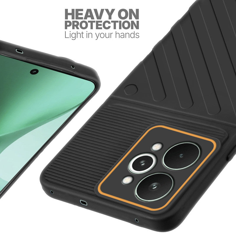 Silicone case for Realme 15 Pro 5G with raised edges for screen and camera protection in Black