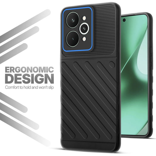 Soft silicone back cover for Realme 15 Pro 5G in Black with anti-slip grip and textured design