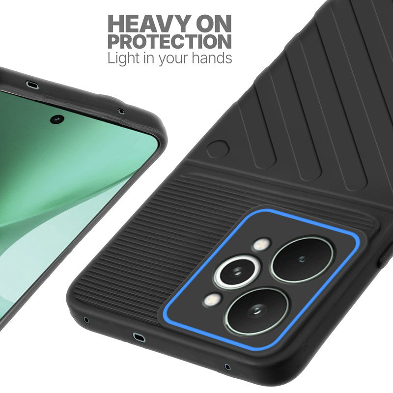 Silicone case for Realme 15 Pro 5G with raised edges for screen and camera protection in Black