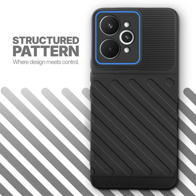 Textured soft silicone back cover for Realme 15 Pro 5G, Black finish with comfortable anti-slip grip