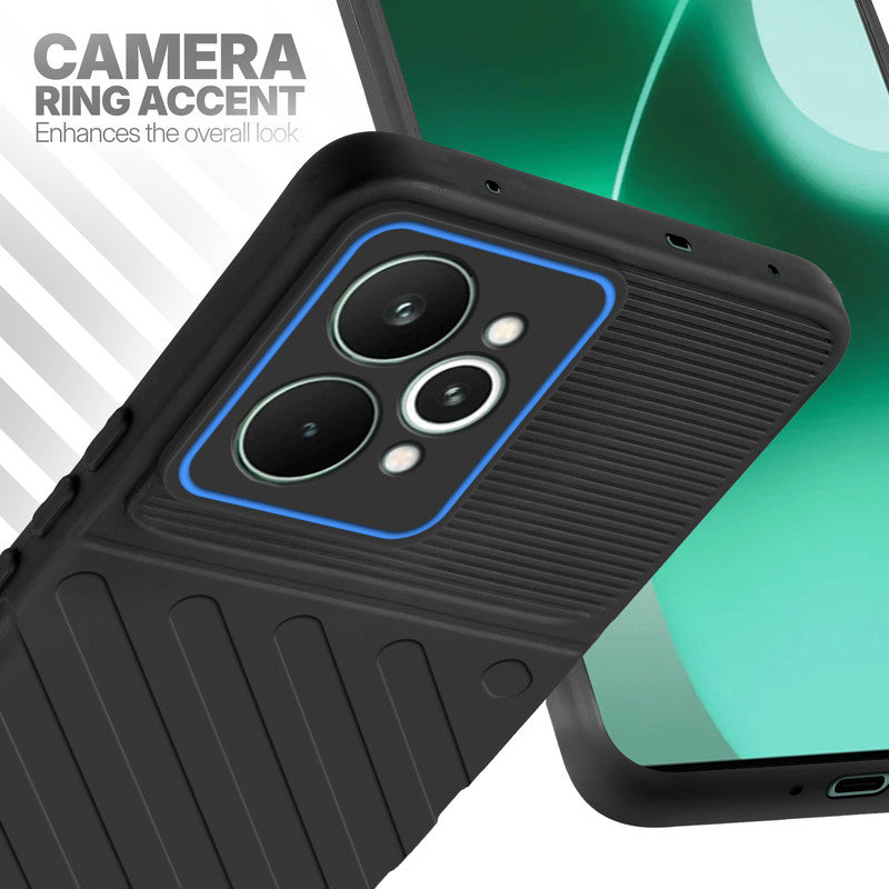 Realme 15 Pro 5G Black silicone case with raised camera ring for extra lens protection and stylish look