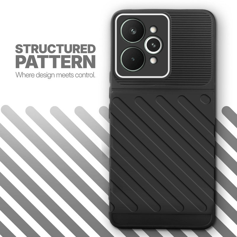 Textured soft silicone back cover for Realme 15 Pro 5G, Black finish with comfortable anti-slip grip