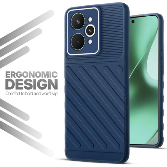 Soft silicone back cover for Realme 15 Pro 5G in blue with anti-slip grip and textured design