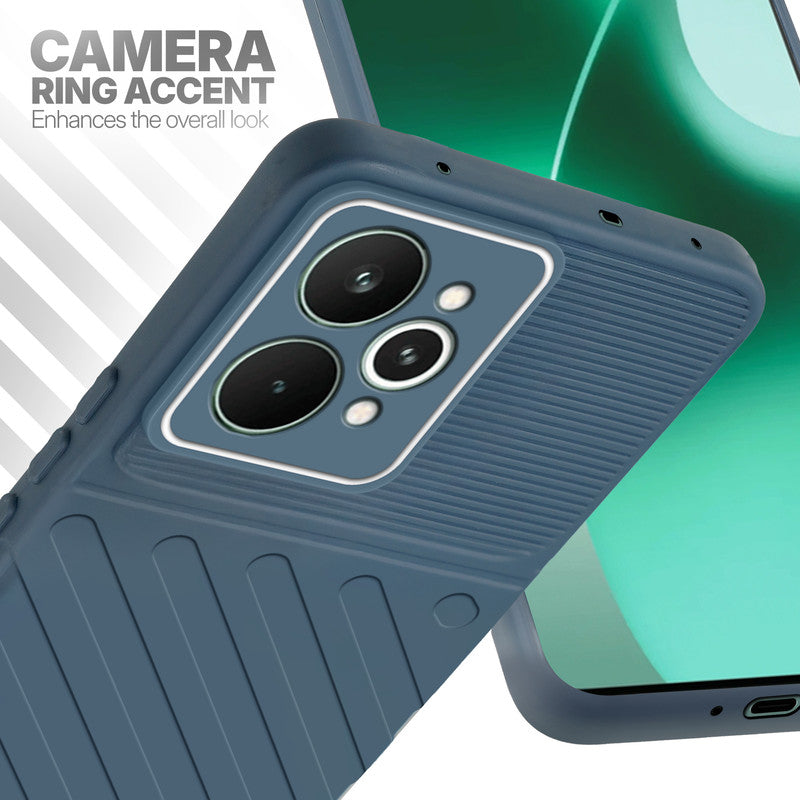 Realme 15 Pro 5G Grey silicone case with raised camera ring for extra lens protection and stylish look