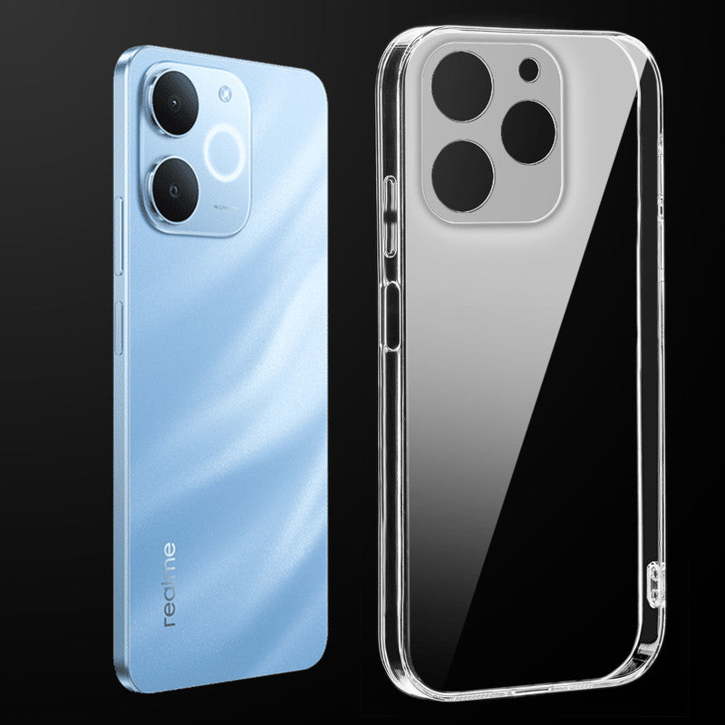 Transparent anti-yellow hard back case fitted on Realme C71 4G showing full back coverage and camera protection