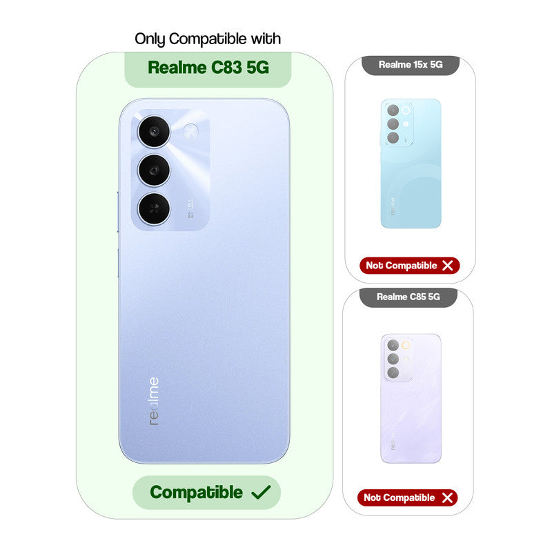 Compatibility comparison image showing Realme C83 5G supported, while other models are not compatible.