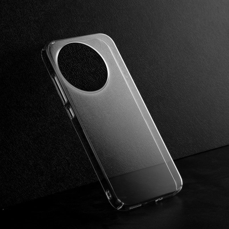 Crystal clear anti-yellow hard back case for Realme GT 8 Pro 5G placed on surface showing slim profile and precise camera cutouts