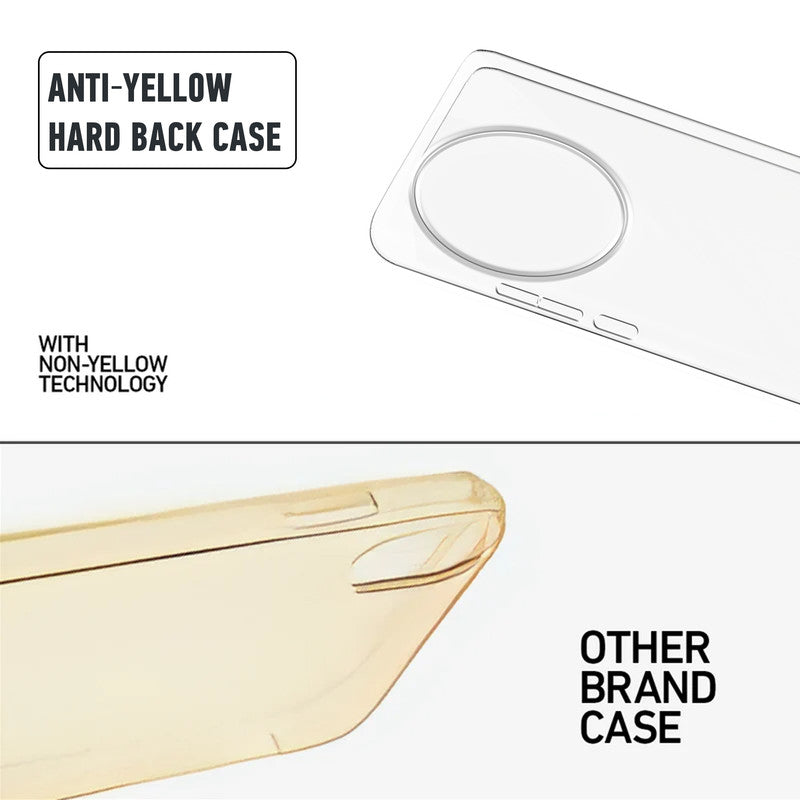 Anti-yellow hard back case comparison showing clear non-yellowing technology versus yellowed other brand case for Realme GT 8 Pro 5G