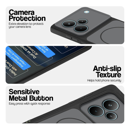 Black Phone case for Realme P4 Pro 5G highlighting raised camera protection, anti-slip texture, and responsive side buttons