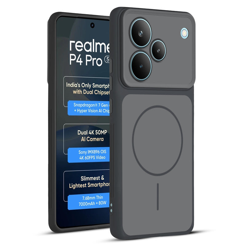 Full protective dual tone Black silicone case for Realme P4 Pro 5G showing front and back design coverage
