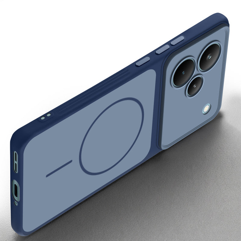 Slim silicone Blue phone case for Realme P4 Pro 5G side angle view showing grip texture and precise cutouts