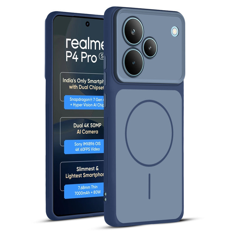 Full protective dual tone Blue silicone case for Realme P4 Pro 5G showing front and back design coverage