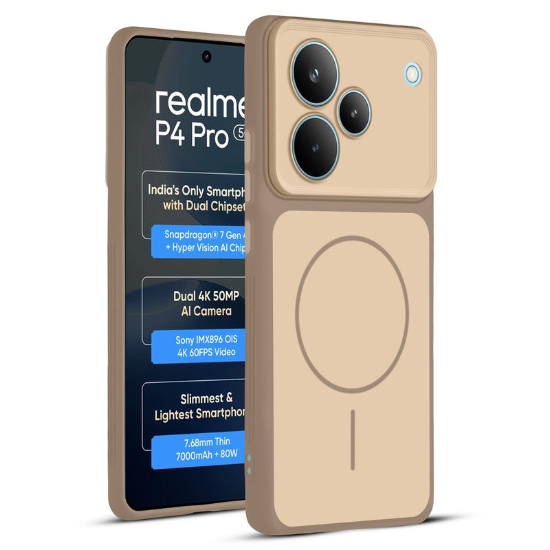 Full protective dual tone Brown silicone case for Realme P4 Pro 5G showing front and back design coverage