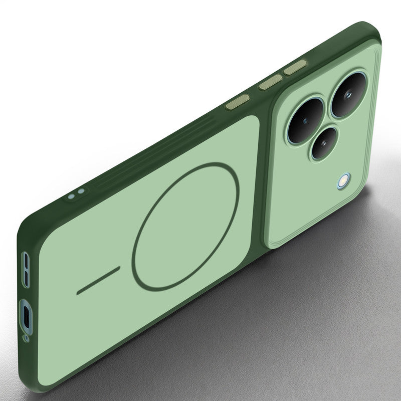 Slim silicone Green phone case for Realme P4 Pro 5G side angle view showing grip texture and precise cutouts