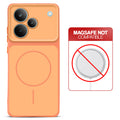 Dual tone silicone Orange phone cover for Realme P4 Pro 5G showing wireless charging not supported notice