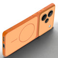 Slim silicone Orange phone case for Realme P4 Pro 5G side angle view showing grip texture and precise cutouts