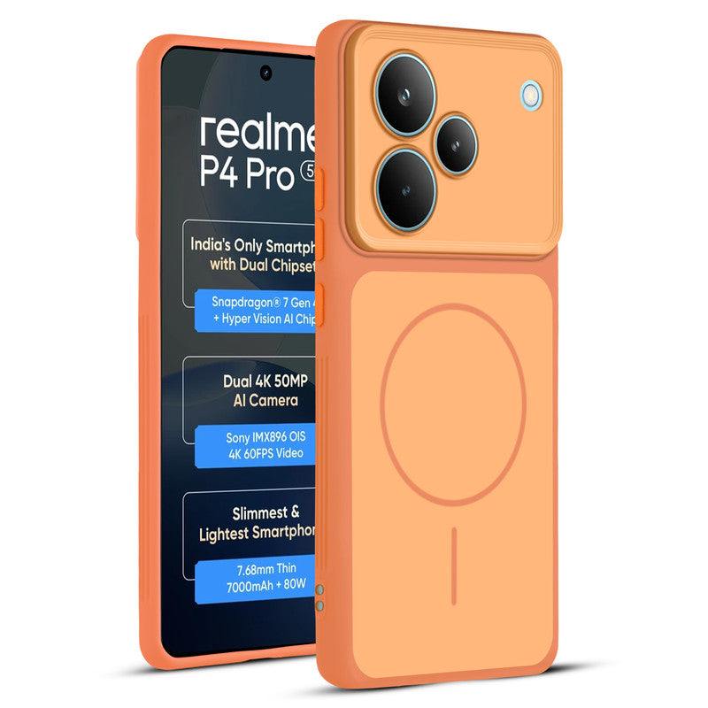 Full protective dual tone Orange silicone case for Realme P4 Pro 5G showing front and back design coverage