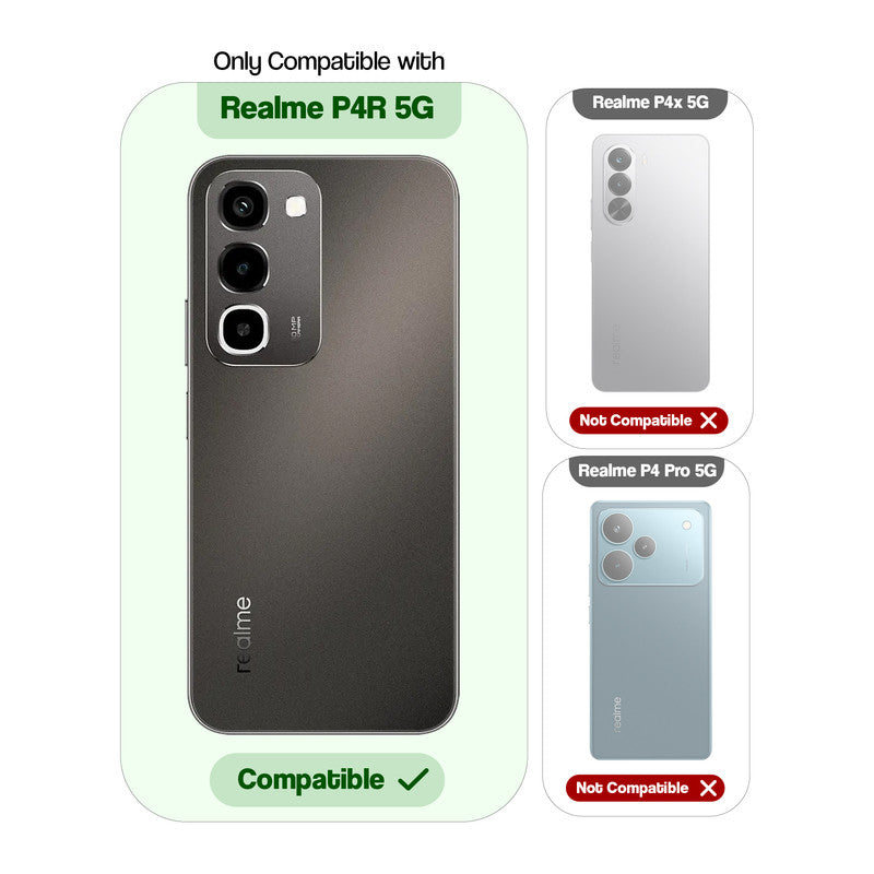 Compatibility comparison image showing Realme P4R 5G supported, while other models are not compatible.