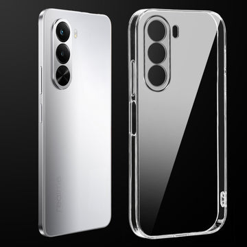 Transparent anti-yellow hard back case fitted on Realme P4x 5G showing full back coverage and camera protection